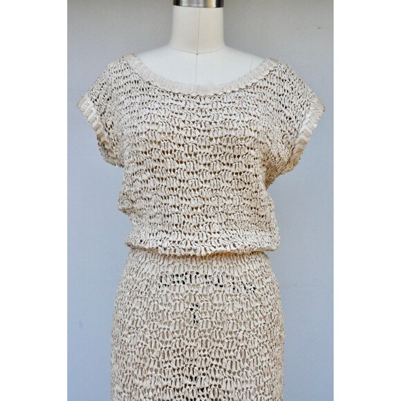 40s 50s Ivory Crochet Dress Marina California Saks Fifth Avenue See Through XXS - Picture 8 of 10